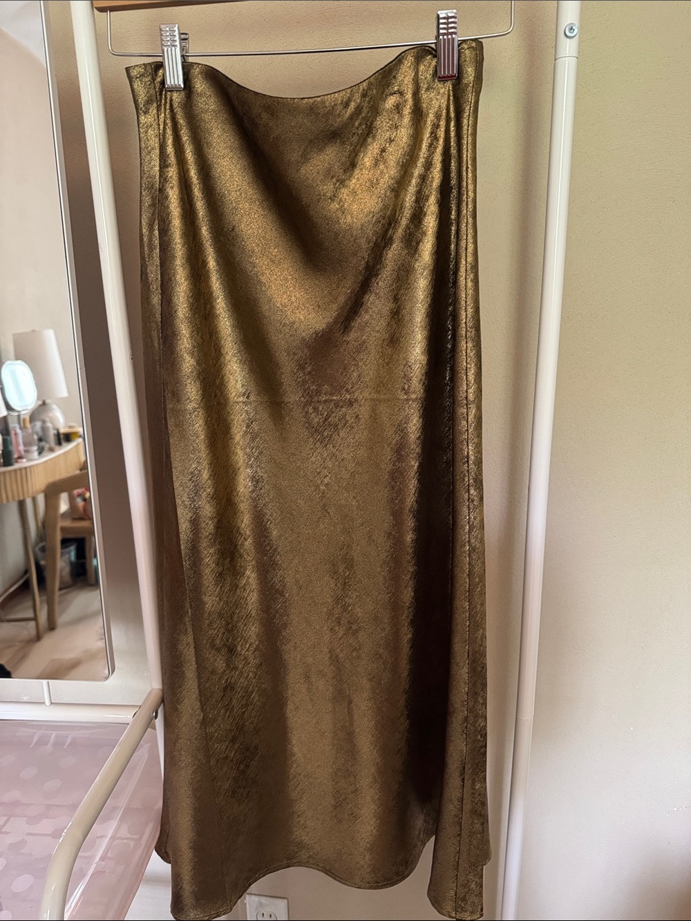 LOFT Metallic Gold Maxi Slip Skirt